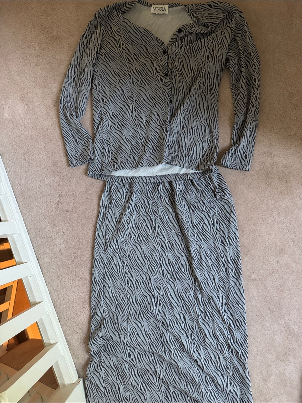 NICOLA Black and White Long Sleeve Zebra Print Dress Set vintage